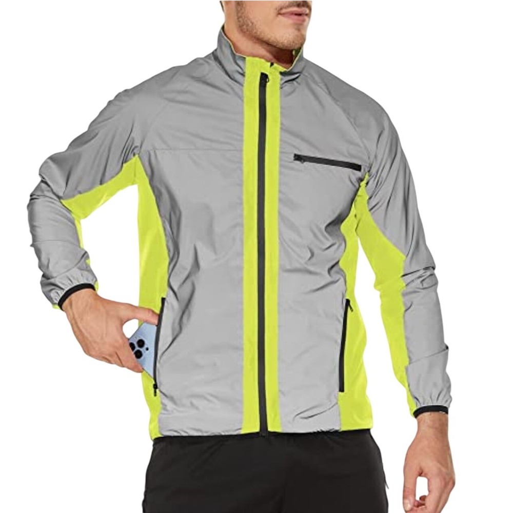 Windbreaker Mens 2XL Yellow Reflective Zip Up Cycling Running‎ Gorpcore NWT